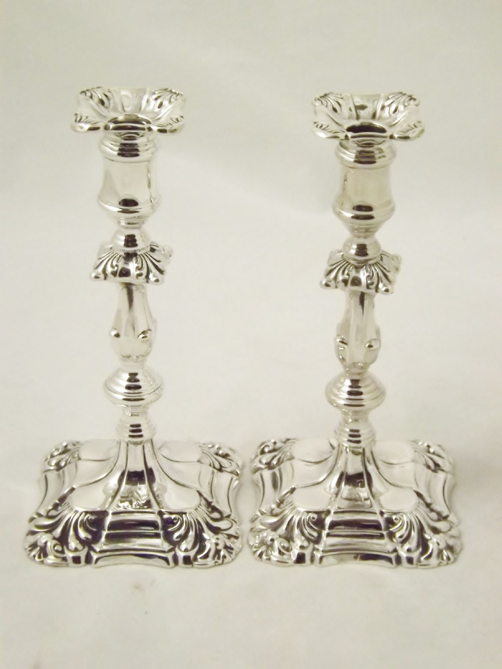 PAIR 19TH C SILVER TAPER CANDLESTICKS