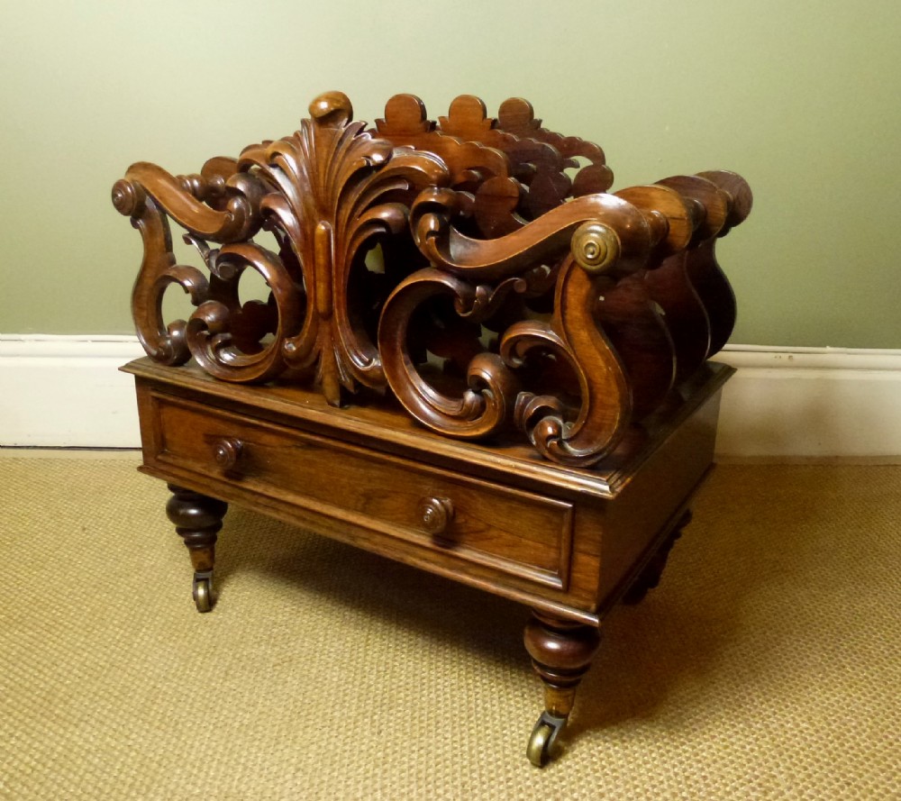 ANTIQUE 19TH C ROSEWOOD CANTEBURY / MAGAZINE HOLDER