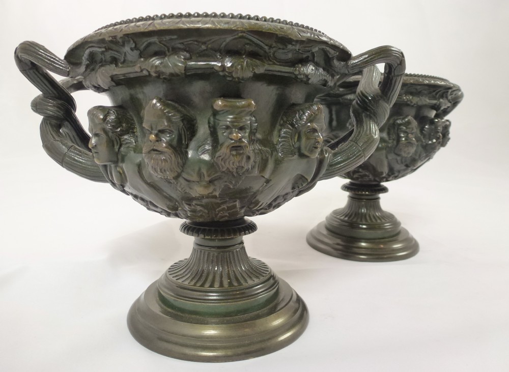 Pair of Antique Bronze Warwick Vases