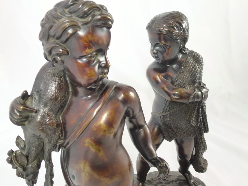 LARGE PAIR OF ANTIQUE BRONZE CHERUBS