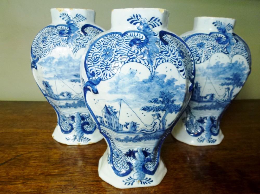 Set of Antique 18th C Delft Vases