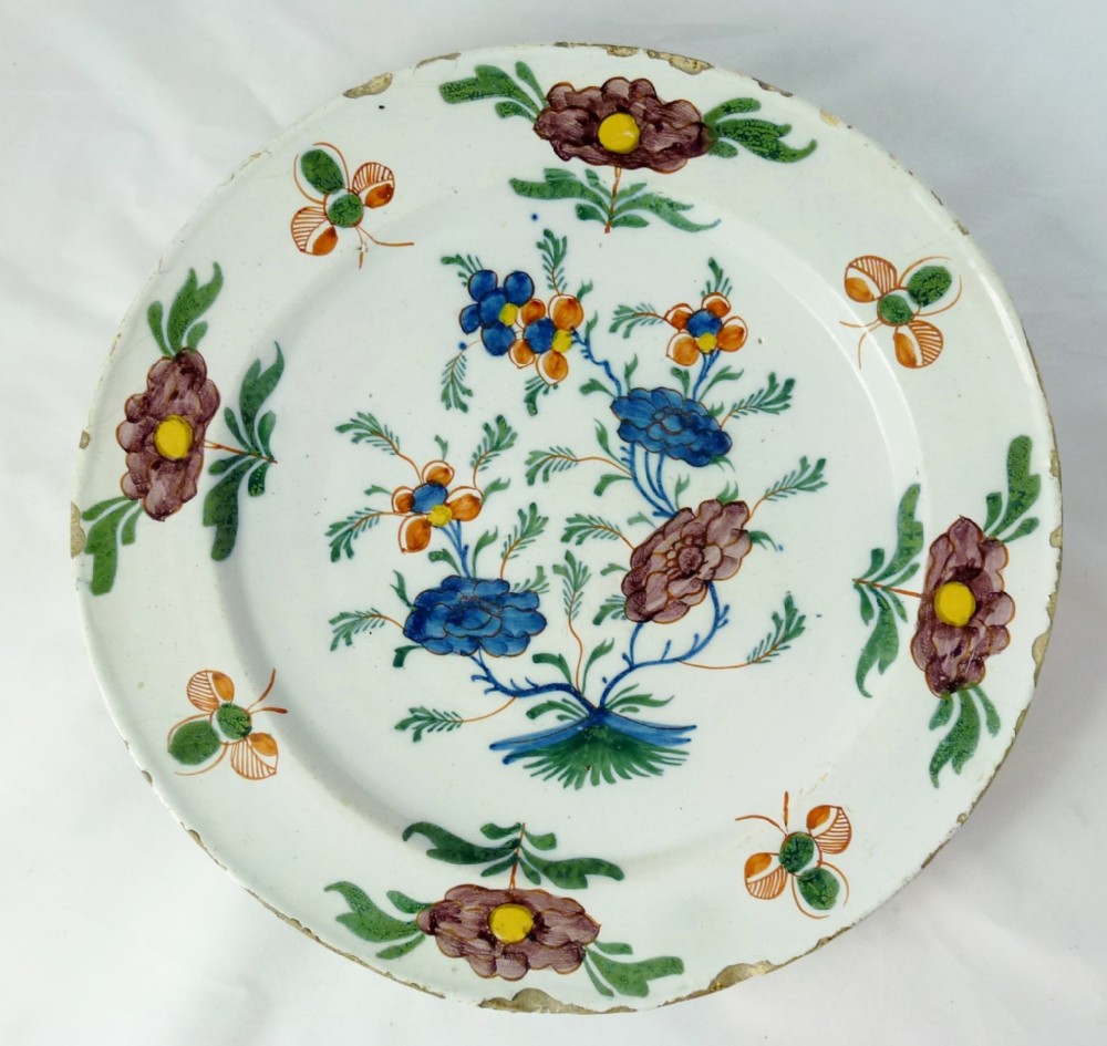 ANTIQUE 18TH C DELFT POLYCHROME CHARGER