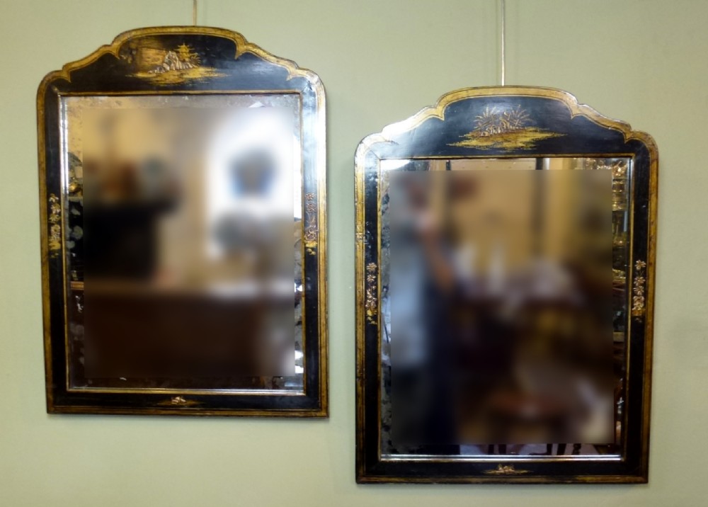 Pair of Antique 19th C Lacquer Mirrors