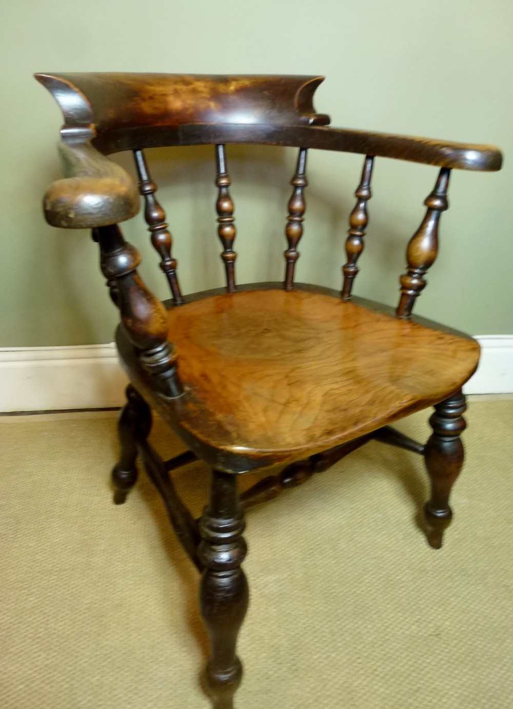 Mid-19th C oak and elm captain's chair