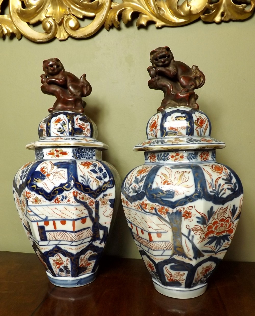 Pair of 19th C Imari vases & covers