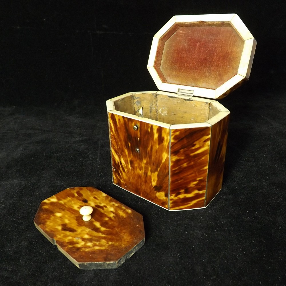 EARLY 19TH C TORTOISESHELL TEA CADDY