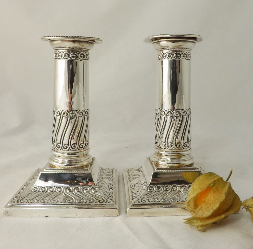 PAIR SILVER CANDLESTICKS, SHEFFIELD 1904