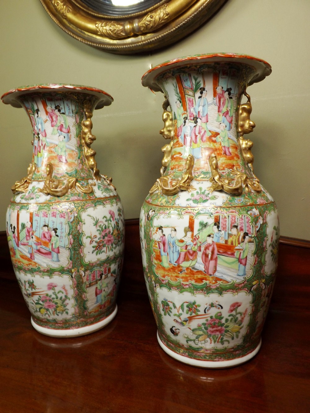 PAIR OF ANTIQUE CHINESE FAMILLE ROSE VASES