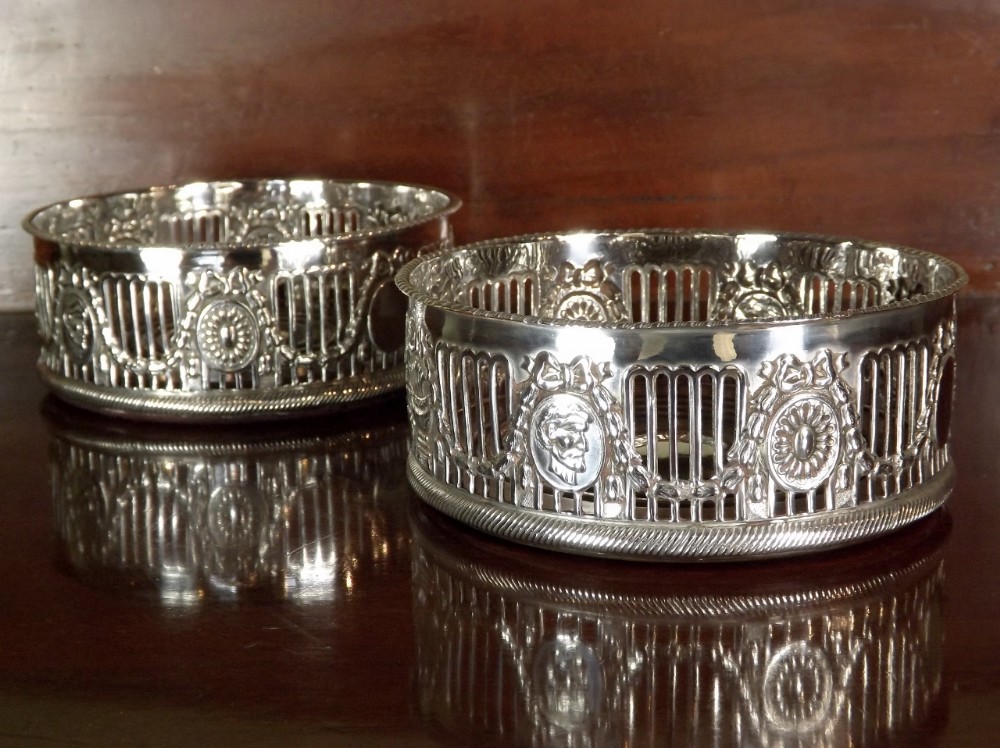 ANTIQUE SILVER PLATED DECANTER COASTERS