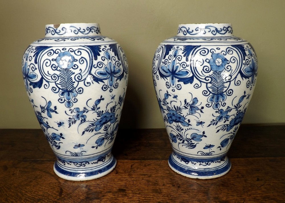Pair of 18th C Delft vases