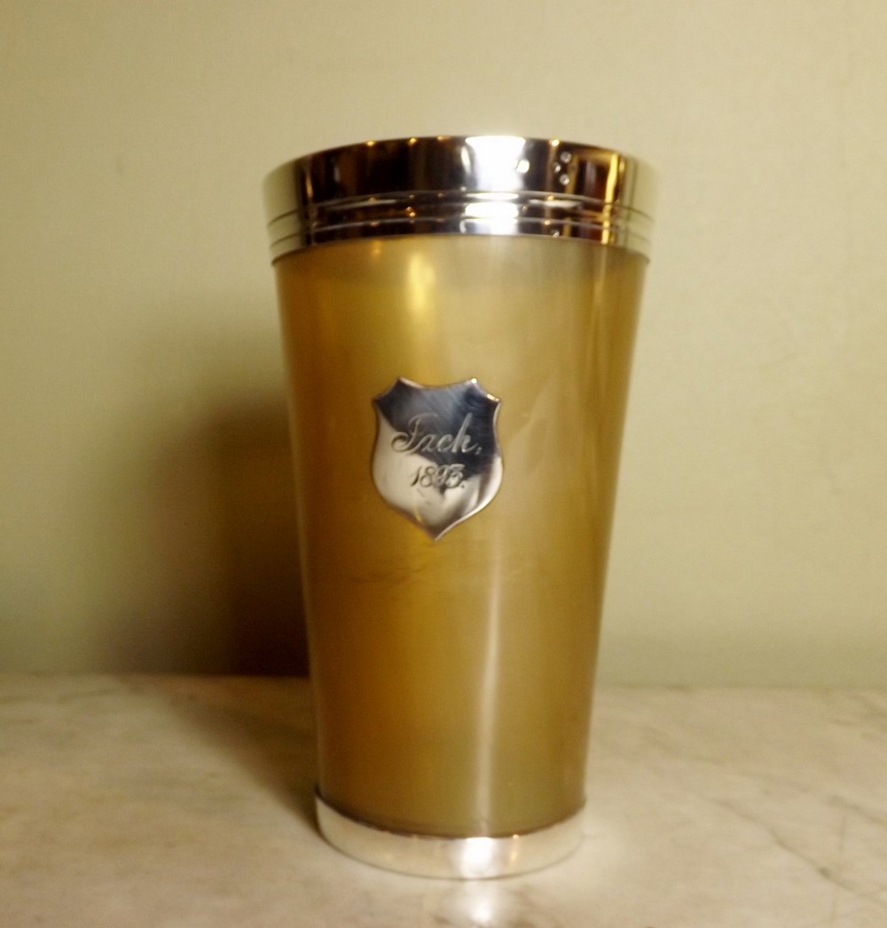 ANTIQUE SILVER & HORN BEAKER
