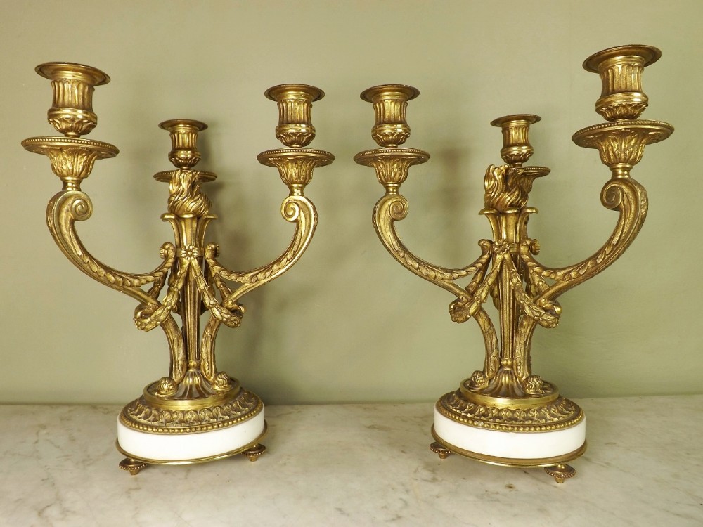 PAIR OF 19TH C GILT BRASS CANDELABRA