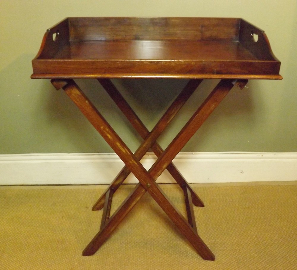 ANTIQUE MAHOGANY BUTLERS TRAY & STAND C 1800