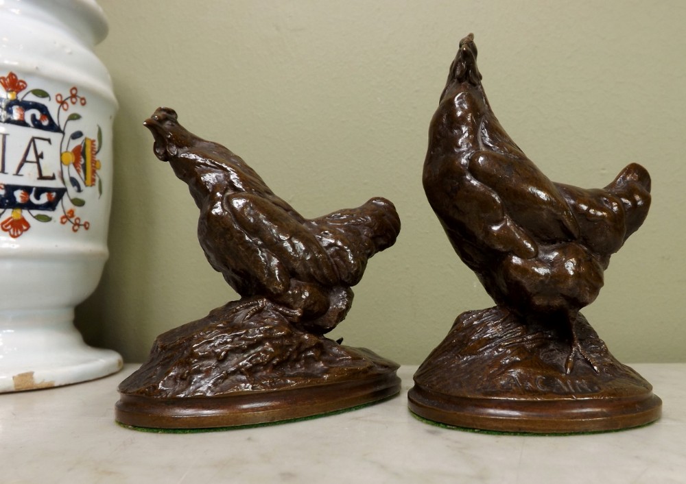 Pair of bronze chickens