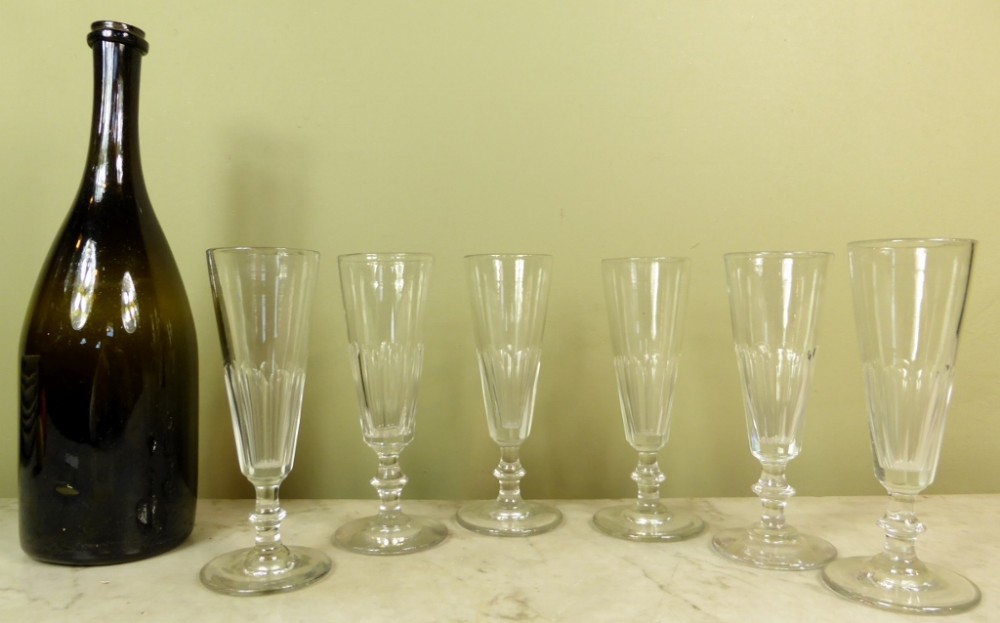 Set of six 19th C champagne flutes