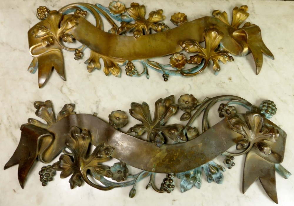  Pair of 19th C Bronze & Gilt Bronze Wine Barrel Labels.