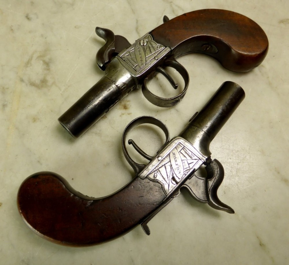 PAIR OF 19TH C POCKET PISTOLS