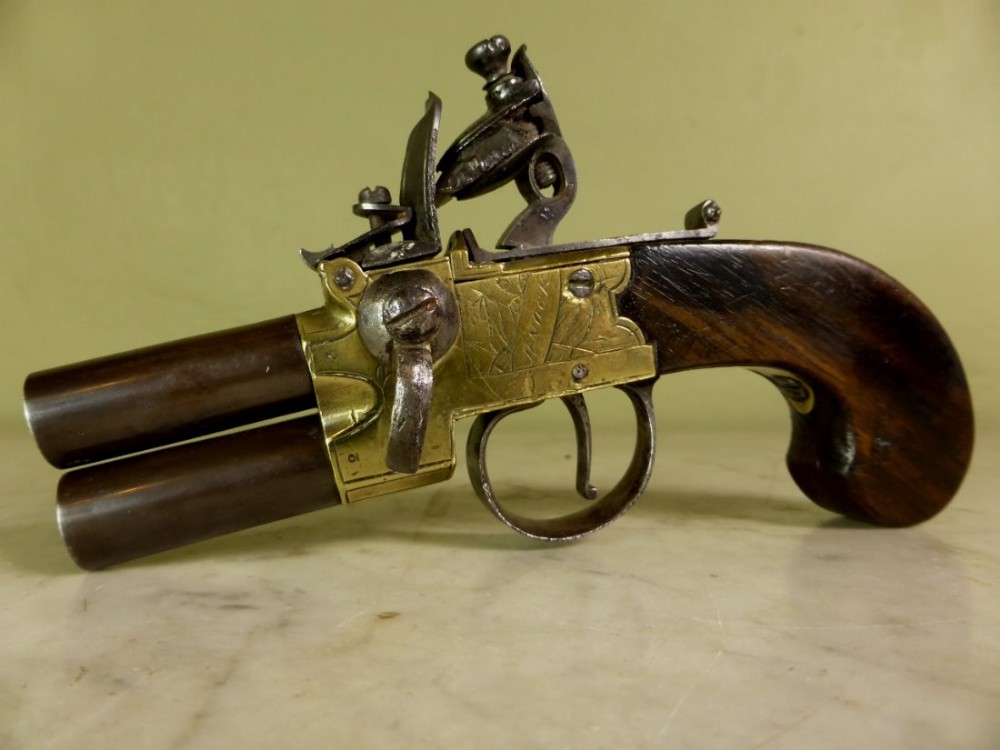 18TH C FLINTLOCK DOUBLE BARREL PISTOL