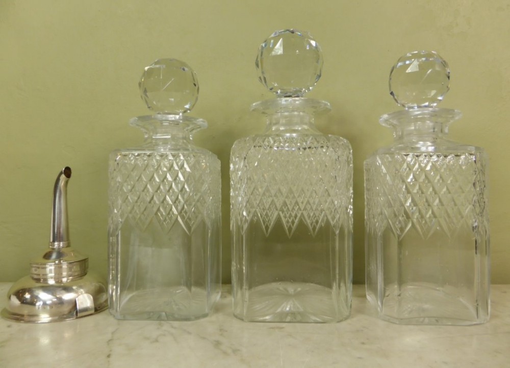 Set of 3 19th C decanters