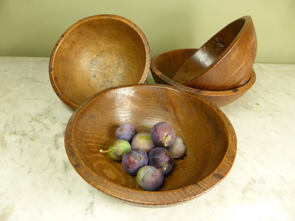 SET OF 4 19TH C ELM BOWLS
