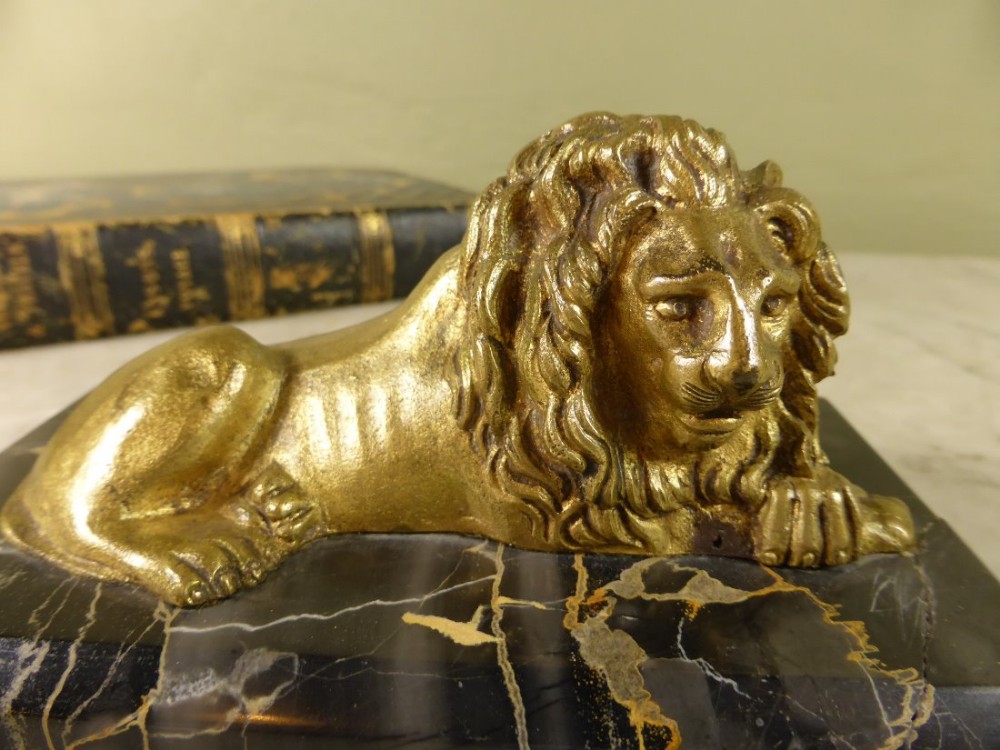 19TH C GILT BRONZE OF A LION