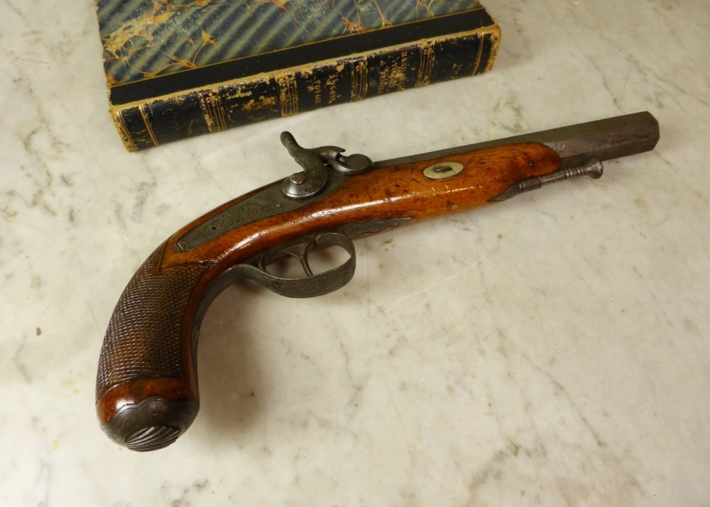 19th Century Walnut Stocked Percussion Pistol.