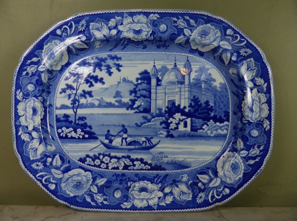 19TH C BLUE & WHITE MEAT PLATE