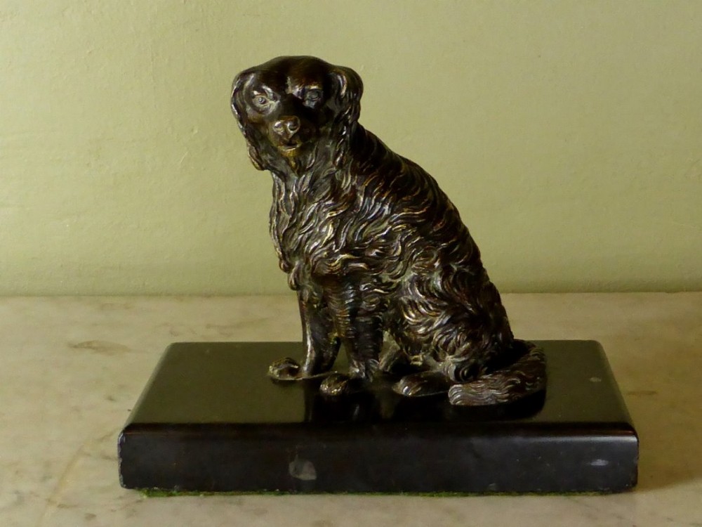 19TH C BRONZE DOG CARD HOLDER