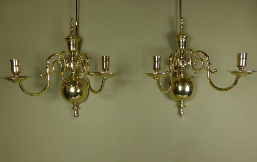 PAIR OF 19TH C BRASS WALL SCONCES