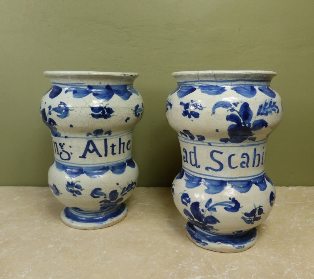 PAIR OF 18TH C SAVONA APOTHECARY JARS