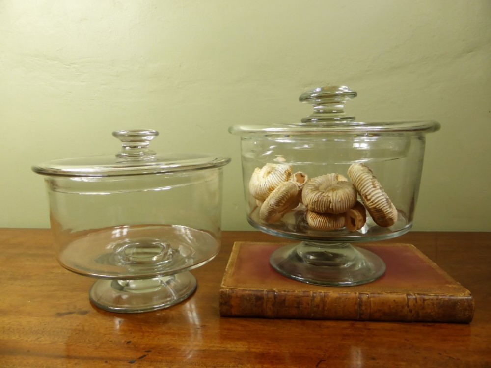TWO 19TH C GLASS JARS & COVERS