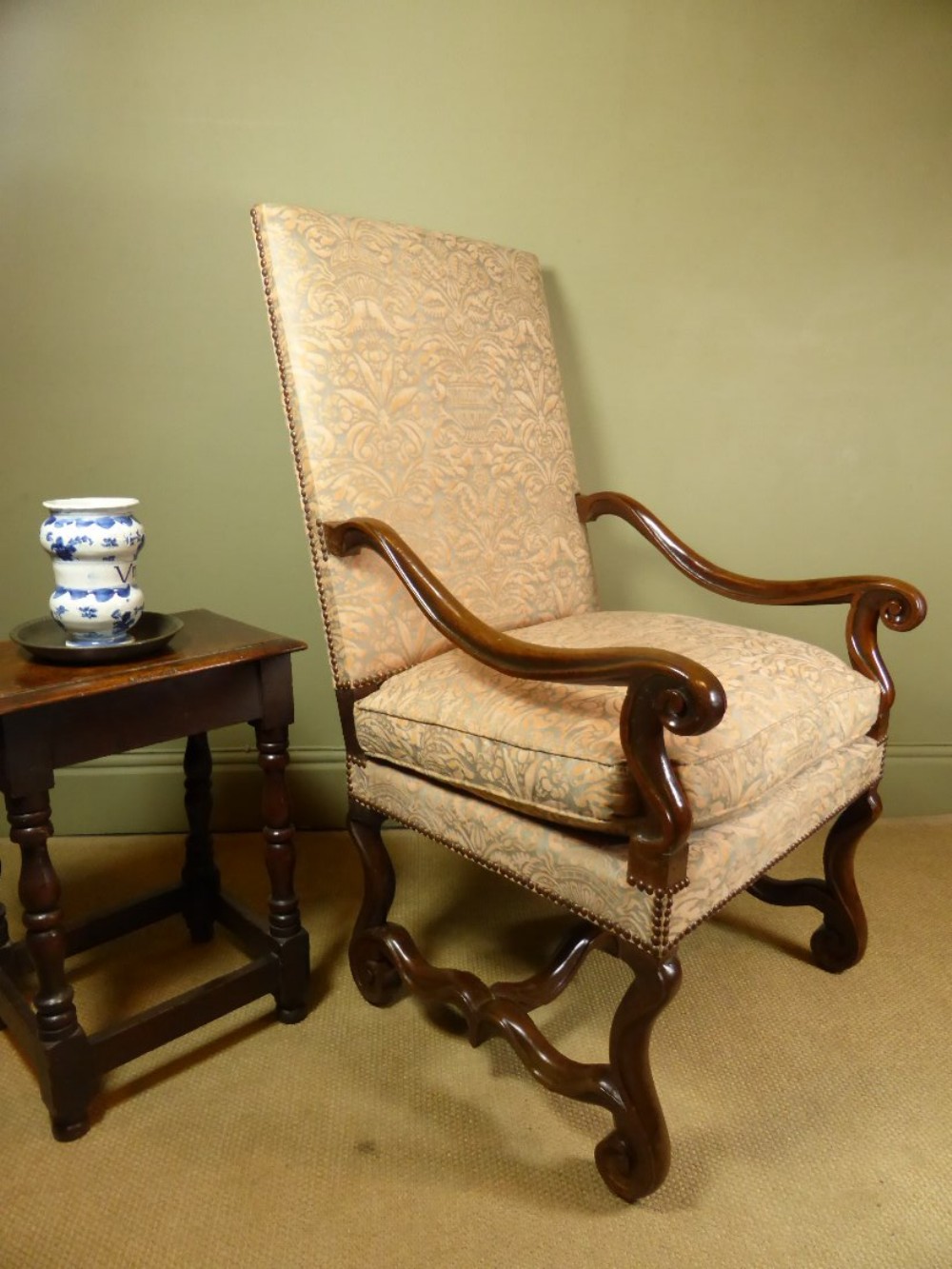 18TH C WALNUT OPEN ARM CHAIR