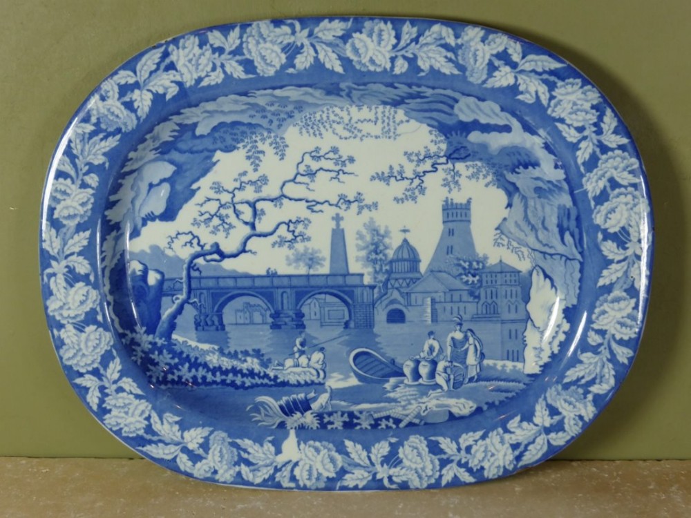 19TH C BLUE & WHITE MEAT PLATE
