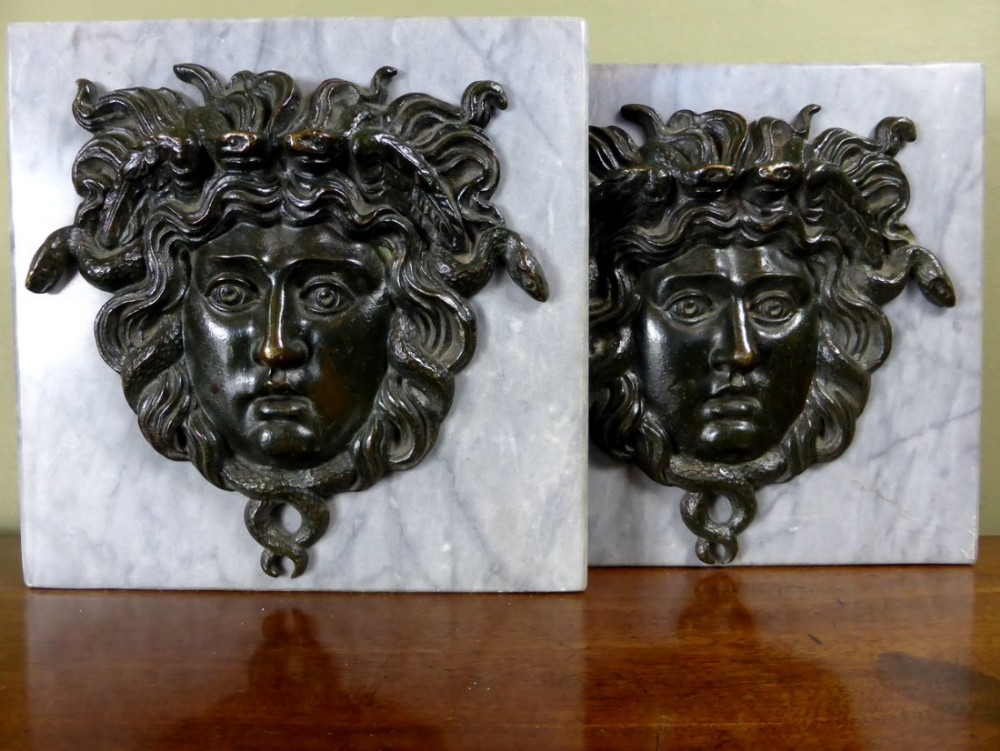 PAIR OF REGENCY BRONZE MEDUSAS