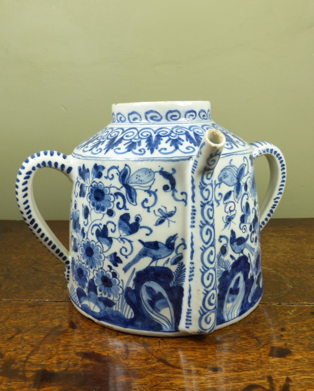 LARGE 18TH C DELFT POSSET JUG