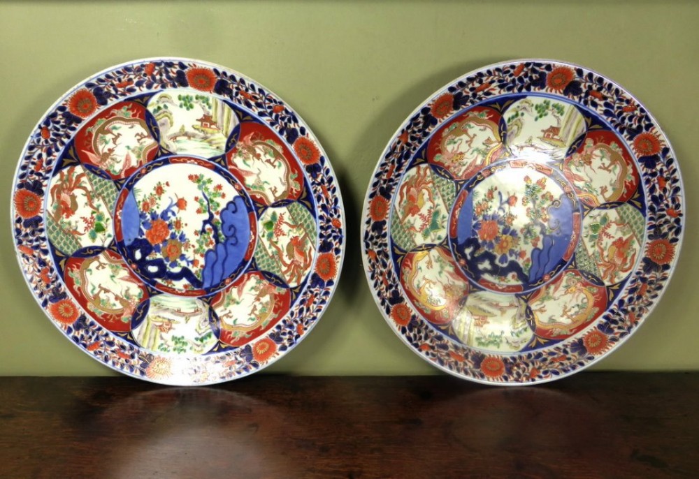LARGE PAIR OF IMARI CHARGERS