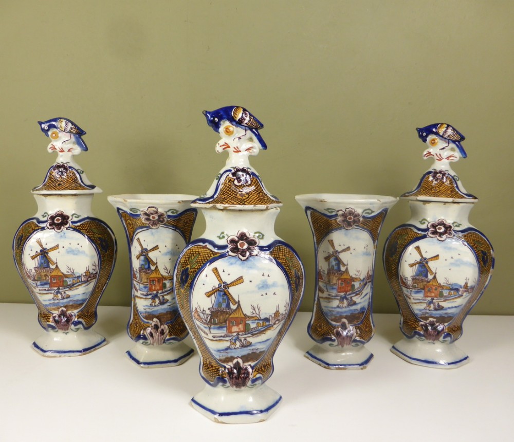 18th C Delft Garniture Set