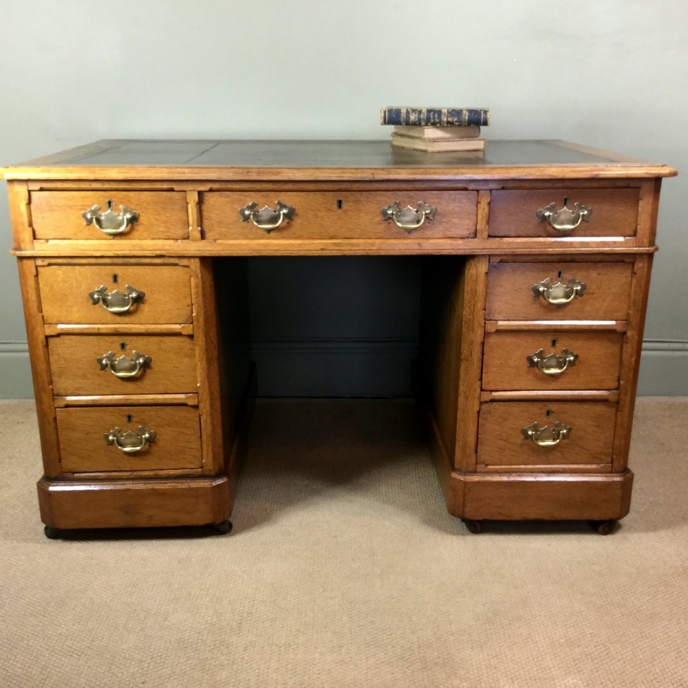 19th C Oak Pedestal Desk