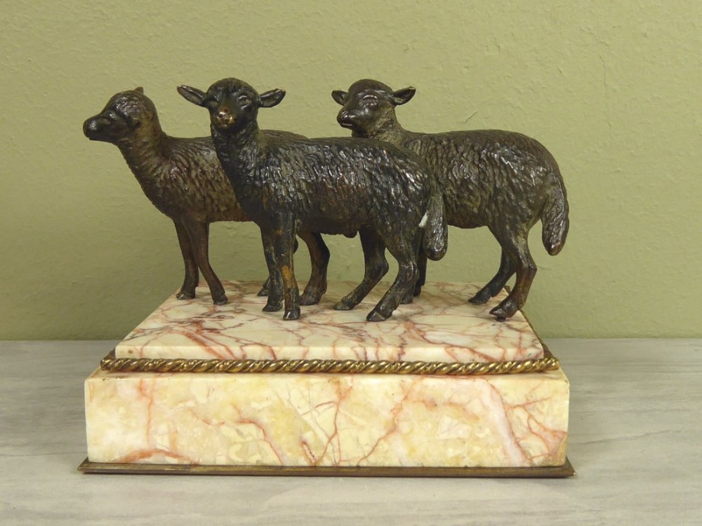 19TH C BRONZE GROUP OF LAMBS