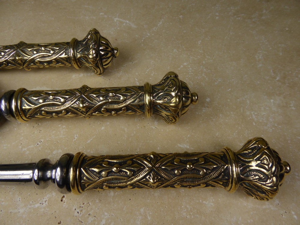 19th C Brass & Steel Fire Tool Set