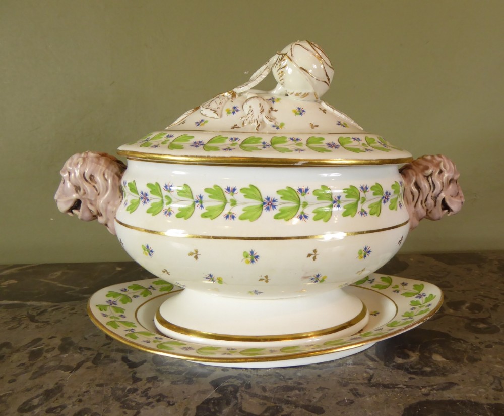 EARLY 19TH C LIONS HEAD TUREEN AND STAND