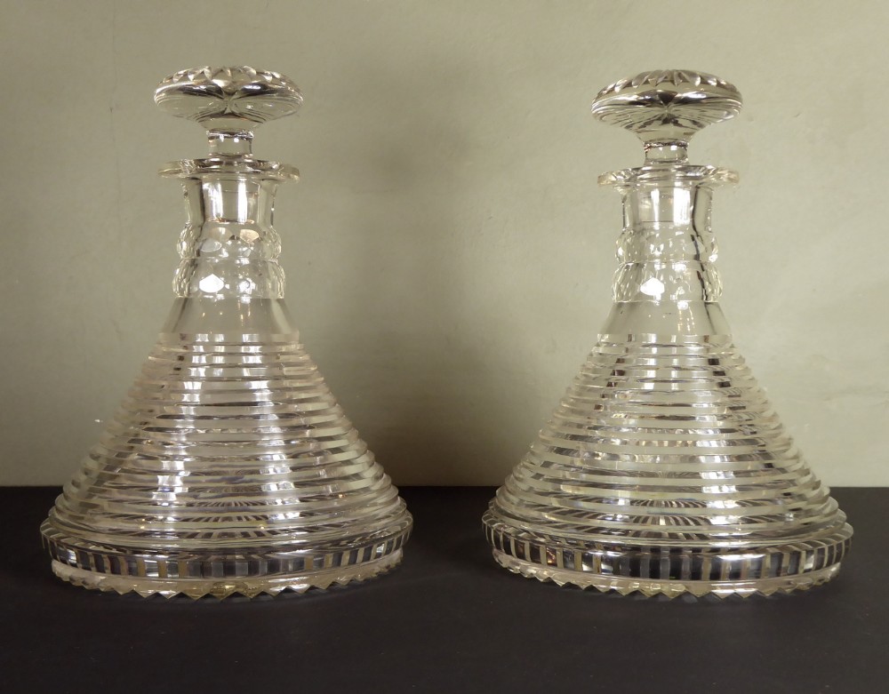 PAIR OF CUT GLASS SHIPS DECANTERS