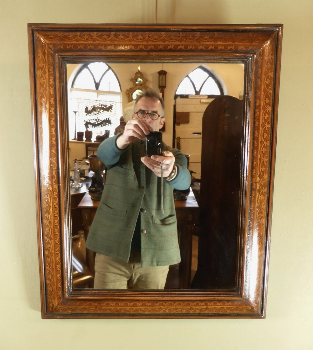 19TH C INLAID WALNUT MIRROR