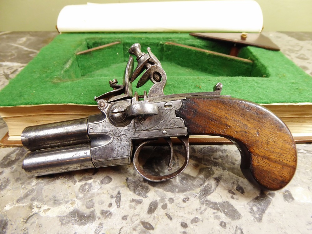 18TH C FLINTLOCK DOUBLE PISTOL
