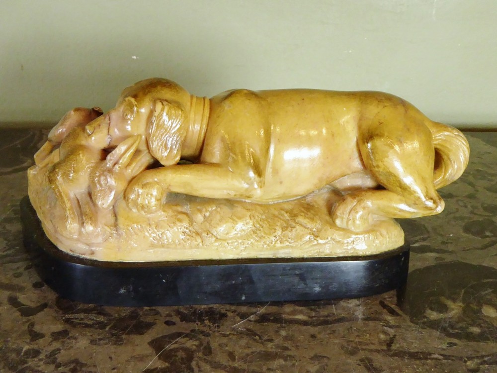 GEORGE III CARVED ALABASTER DOG & HARE