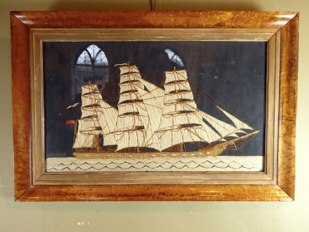 19TH C WOOL WORK SHIP PICTURE