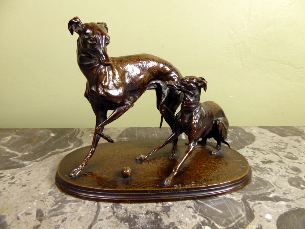 19TH C BRONZE OF TWO GREYHOUNDS