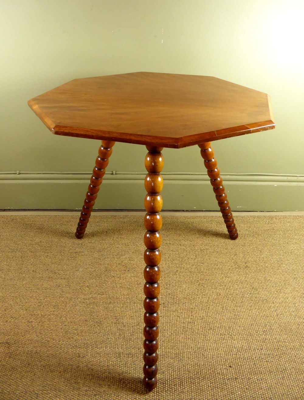 OCTAGONAL SATIN WOOD AND WALNUT TABLE