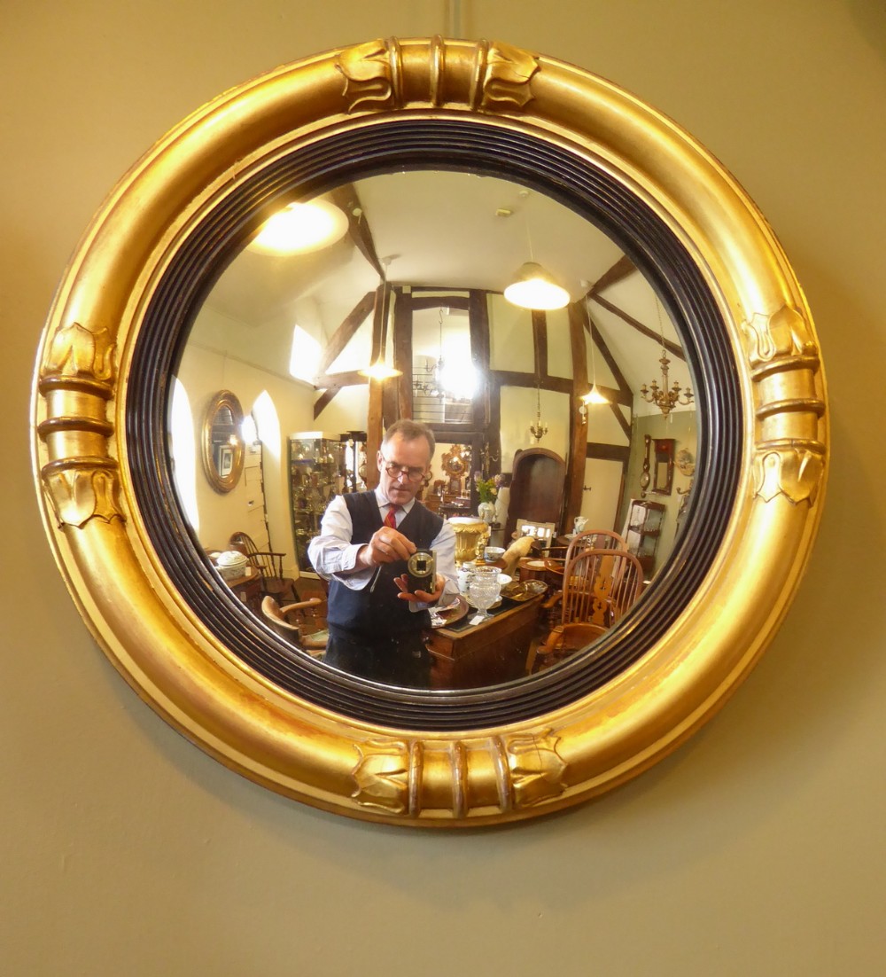 19TH C GILT CONVEX MIRROR