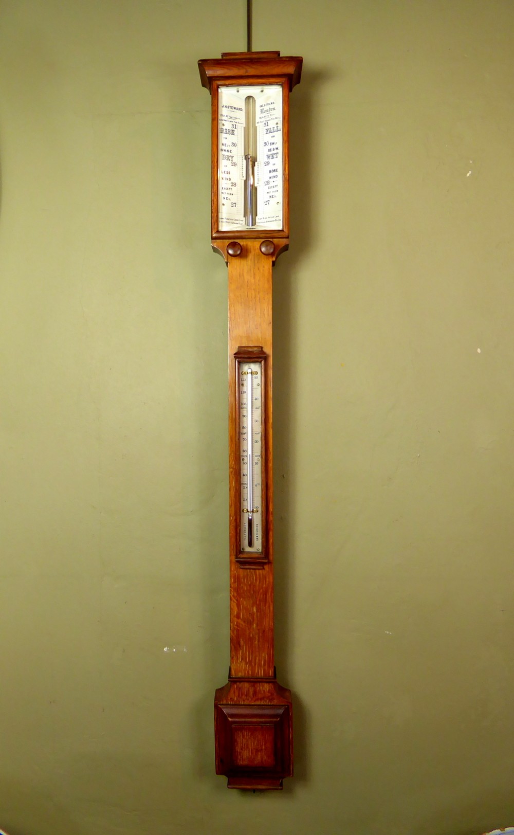 19TH C OAK STICK BAROMETER